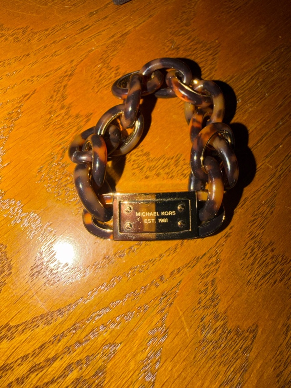 Michael Kors Tortoiseshell-Link Bracelet with Gold Plaque